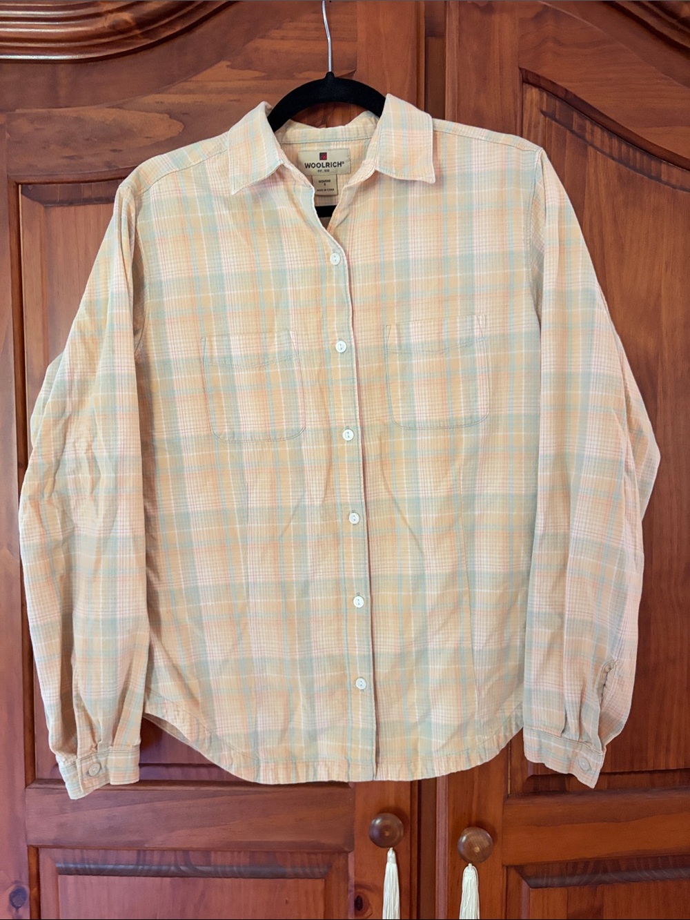 Woolrich Vintage Yellow Plaid Womens Casual Button-Down Shirt Medium 100% Cotton
